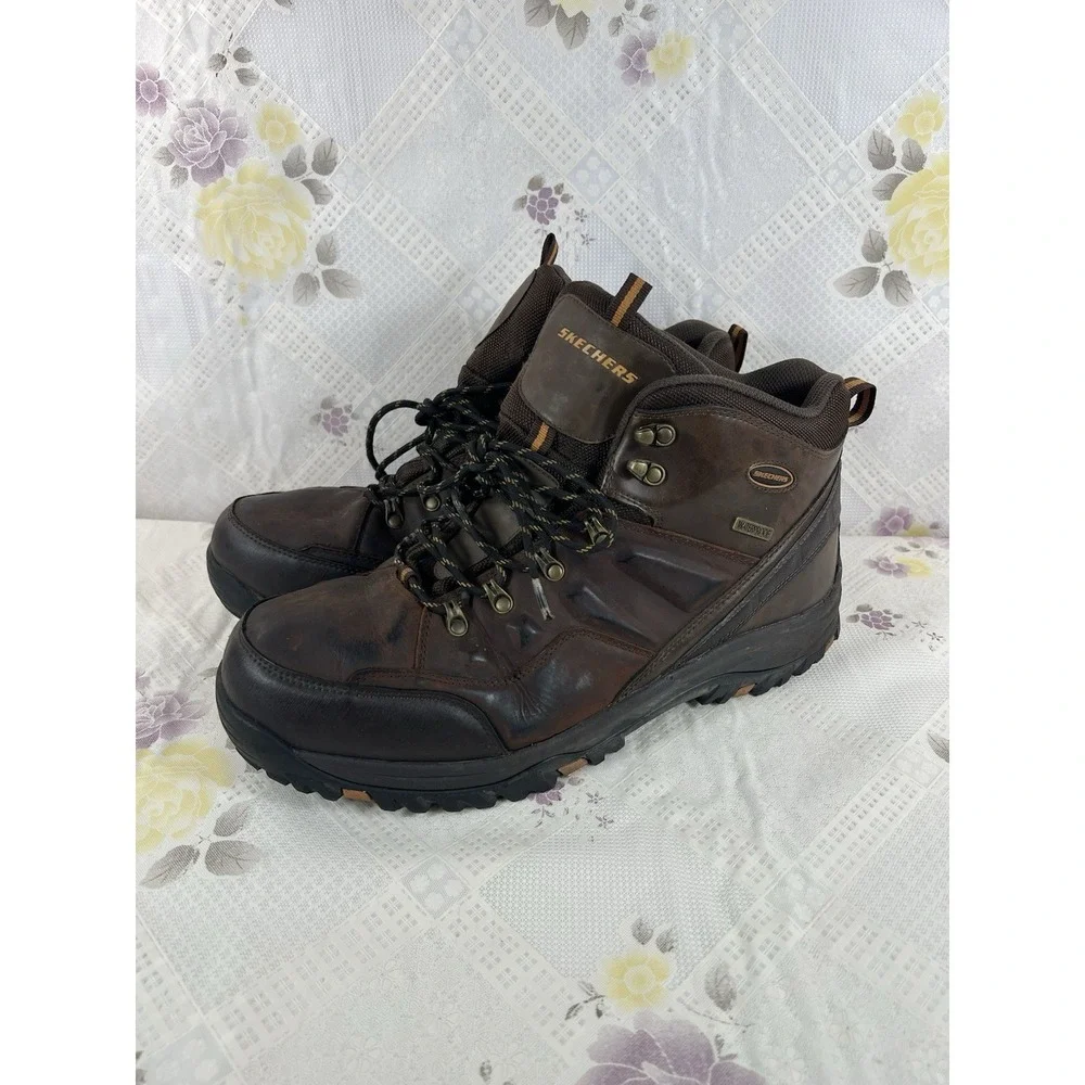 Skechers‎ Relment Traven Waterproof Hiking Boots Brown Leather US 15 Men #65529